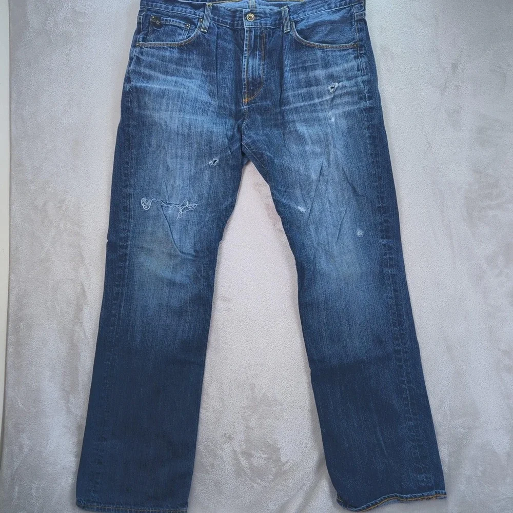 Big Star 1974 Union Jeans Mens 36x32 Blue Regular Straight Distressed Denim